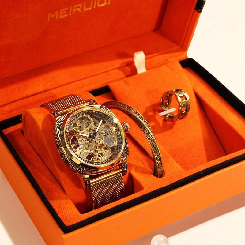 Men'S Business Fashion Watch & Bracelet Set, Fashion Watch Set for Party, Daily Clothing Decor, Trendy All-Match & Exquisite Watch Set for Birthday Gift