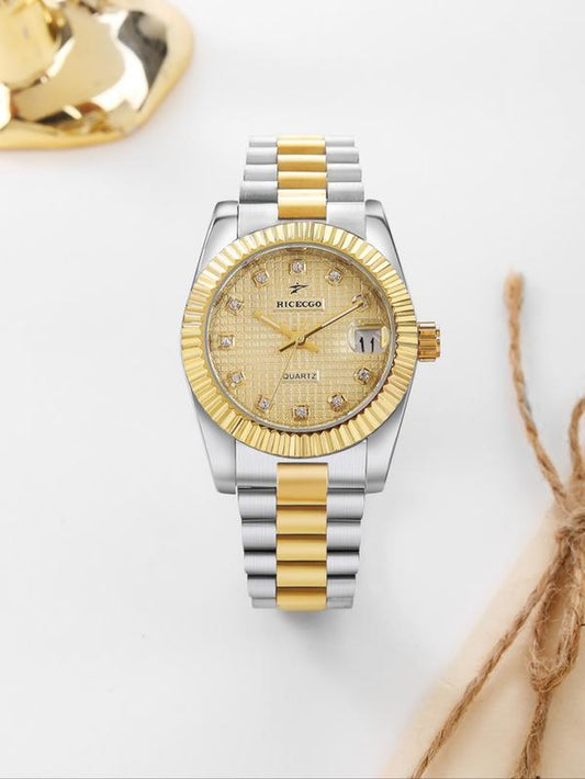 Women'S Quartz Watch, round Dial, Stainless Steel Strap, Elegant Design, Perfect for Parties & Daily Wear, Includes Gift Box, Stainless Steel Wristwatch